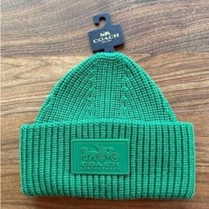 Coach Green Ribbed Beanie